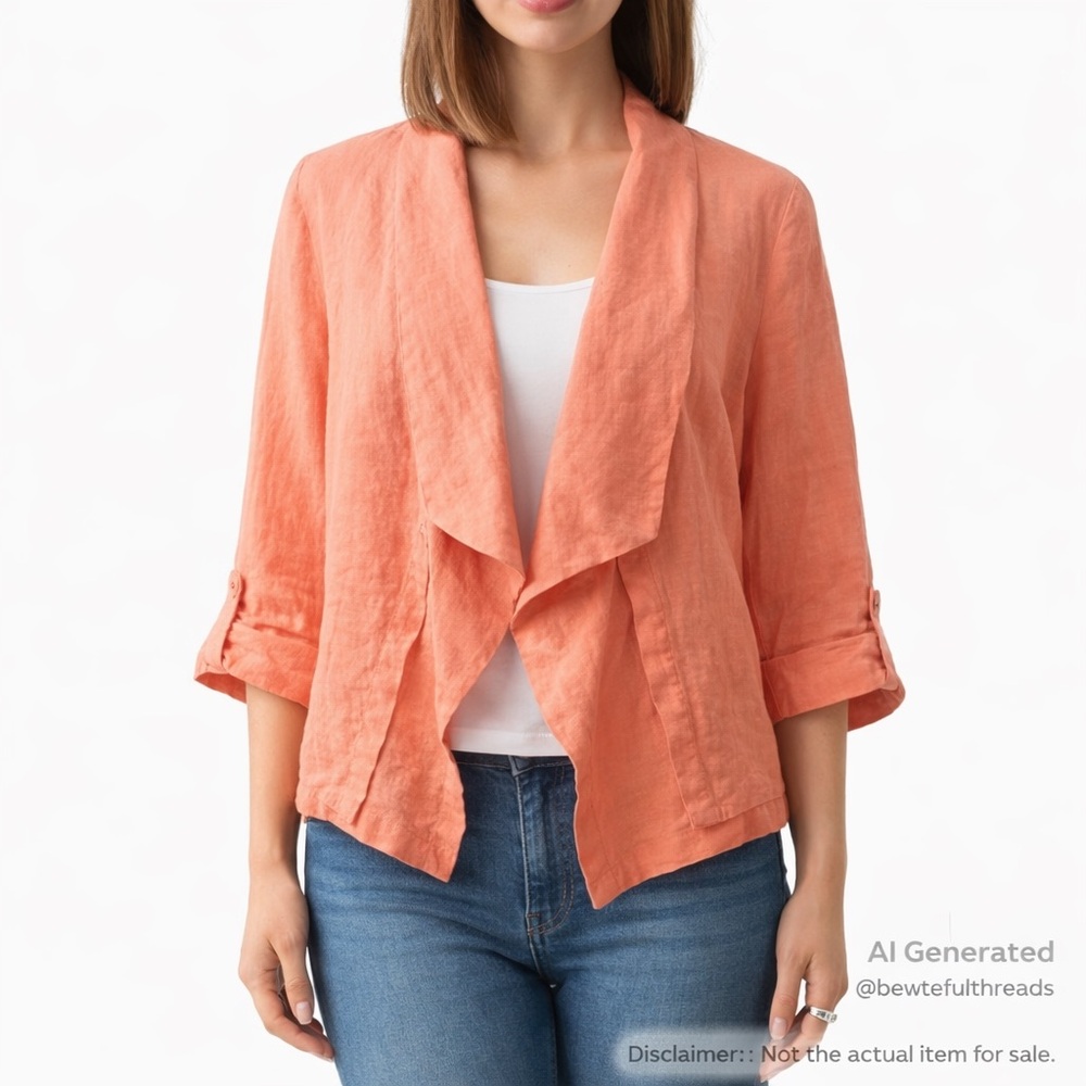 Gerry Weber Coral Linen-Feel Open Front Draped Jacket Est M